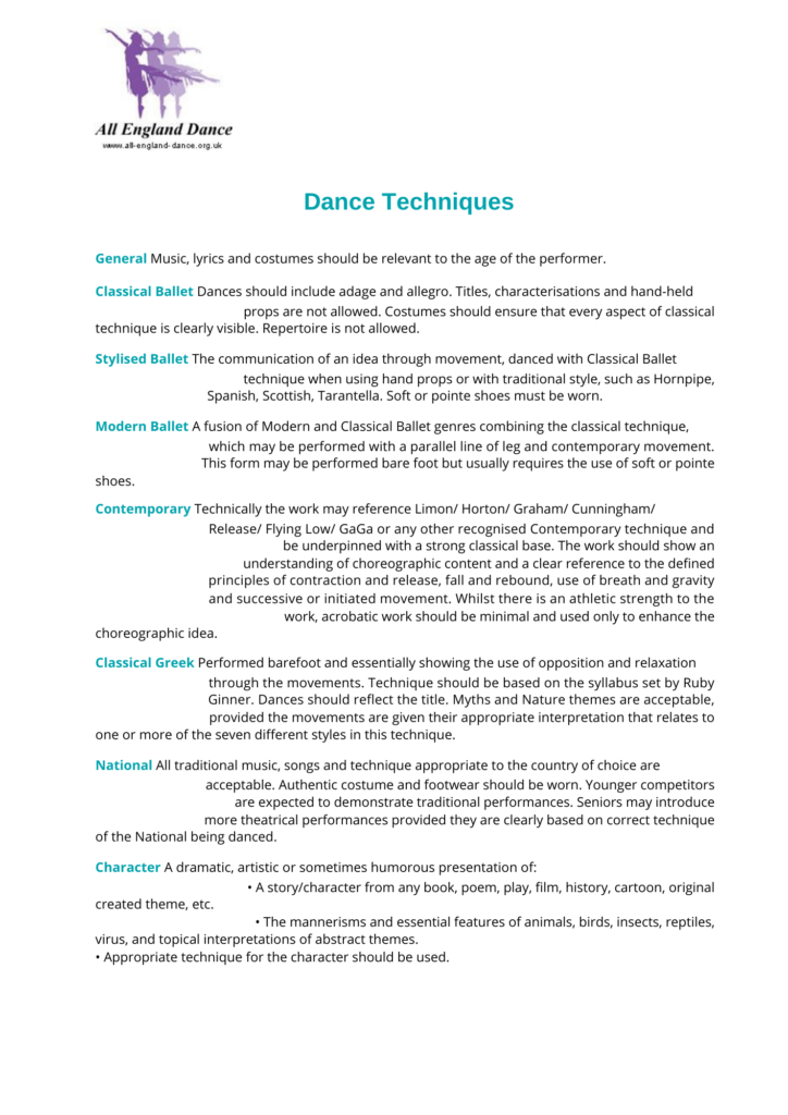 Marking System Southsea Dance Festival